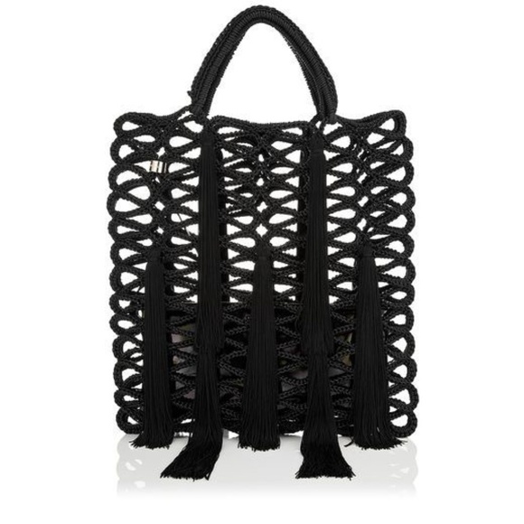 Jimmy Choo Delilah Black Macrame Fringe Tote Bag - Picture 1 of 10
